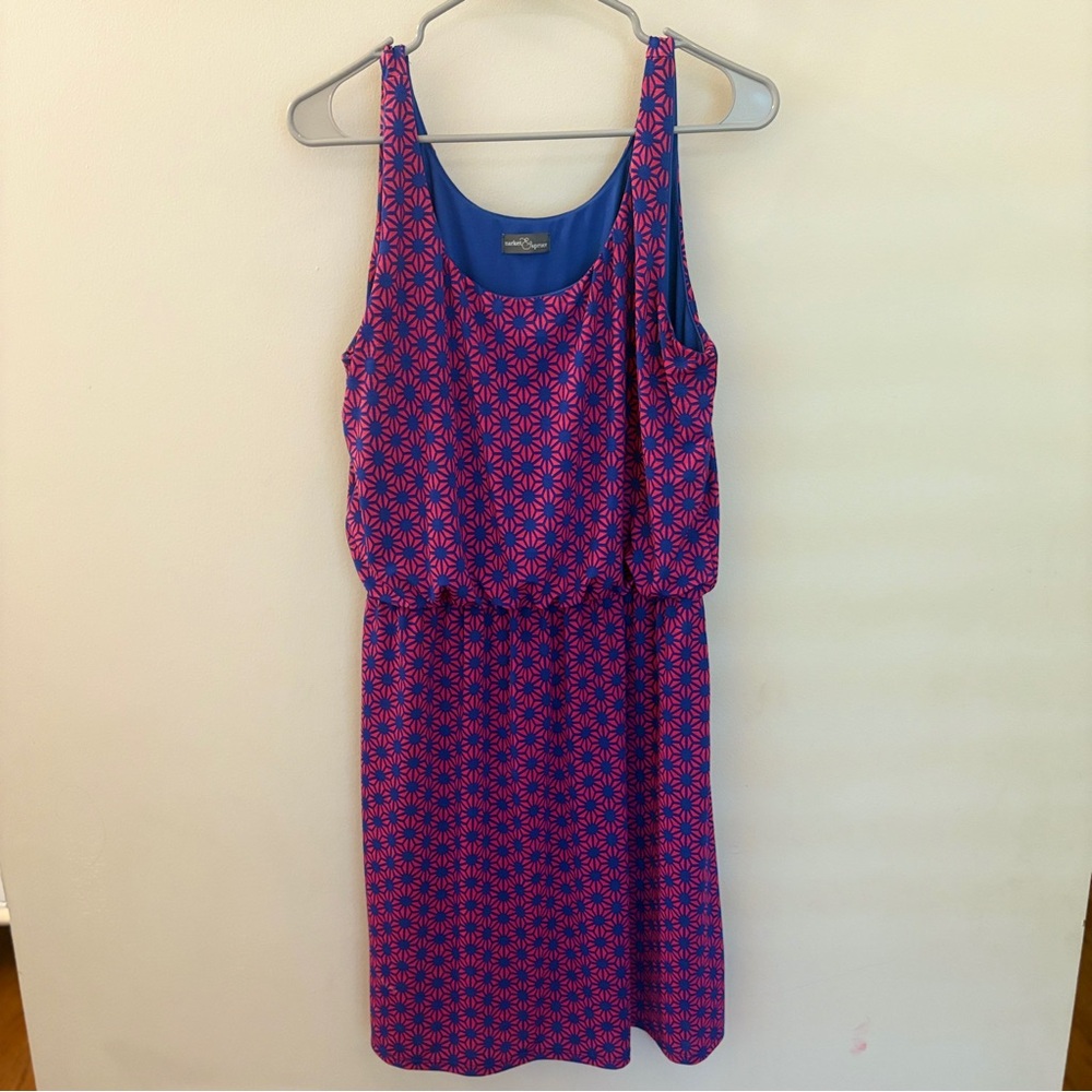 Market & Spruce Blue & Pink Geometric Print Sleeveless Dress – Size L 💙💗